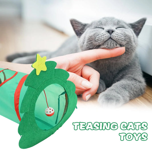 Xmas Cat Toys Kitten Tunnel Toys Set Variety Catnip Toys with Green Tunnel for Kitten Puppy Indoor Cats