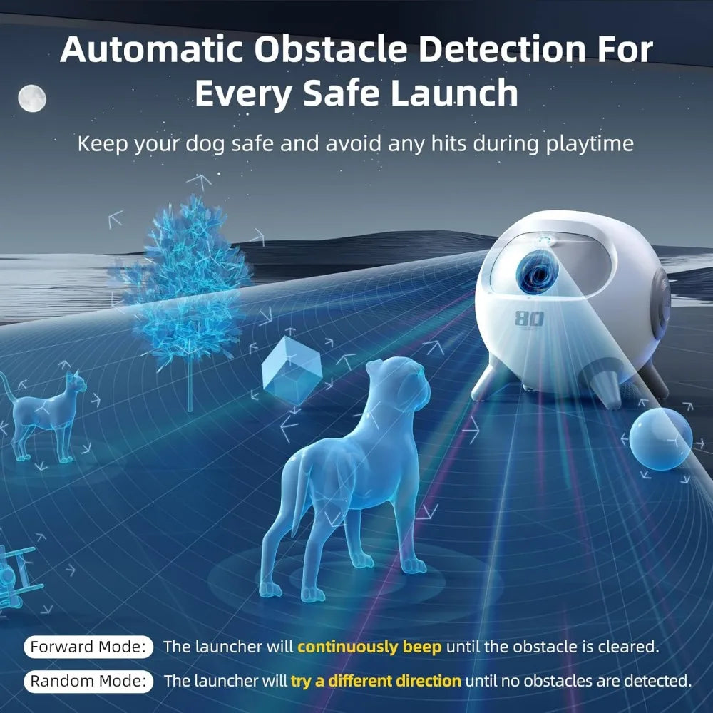 Automatic Ball Launcher for Dogs with Obstacle Detection, 20ft-80ft Adjustable Distances Ball Thrower