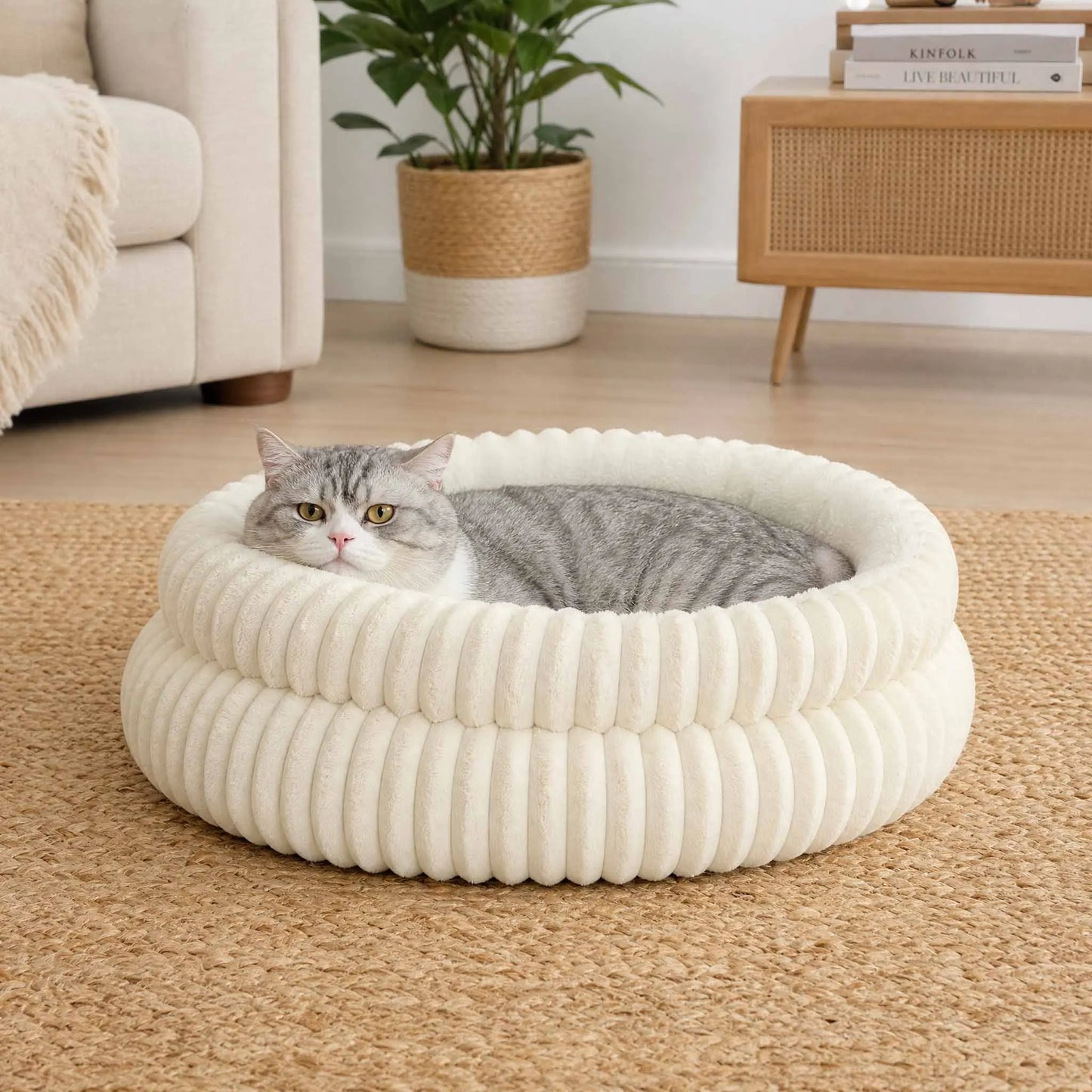 Round Cute Cat Bed for Large Dog Bed Pet Basket Cozy Cat House Super Soft Pet Bed Plush Dog House For Medium Warm Sleep Kitten