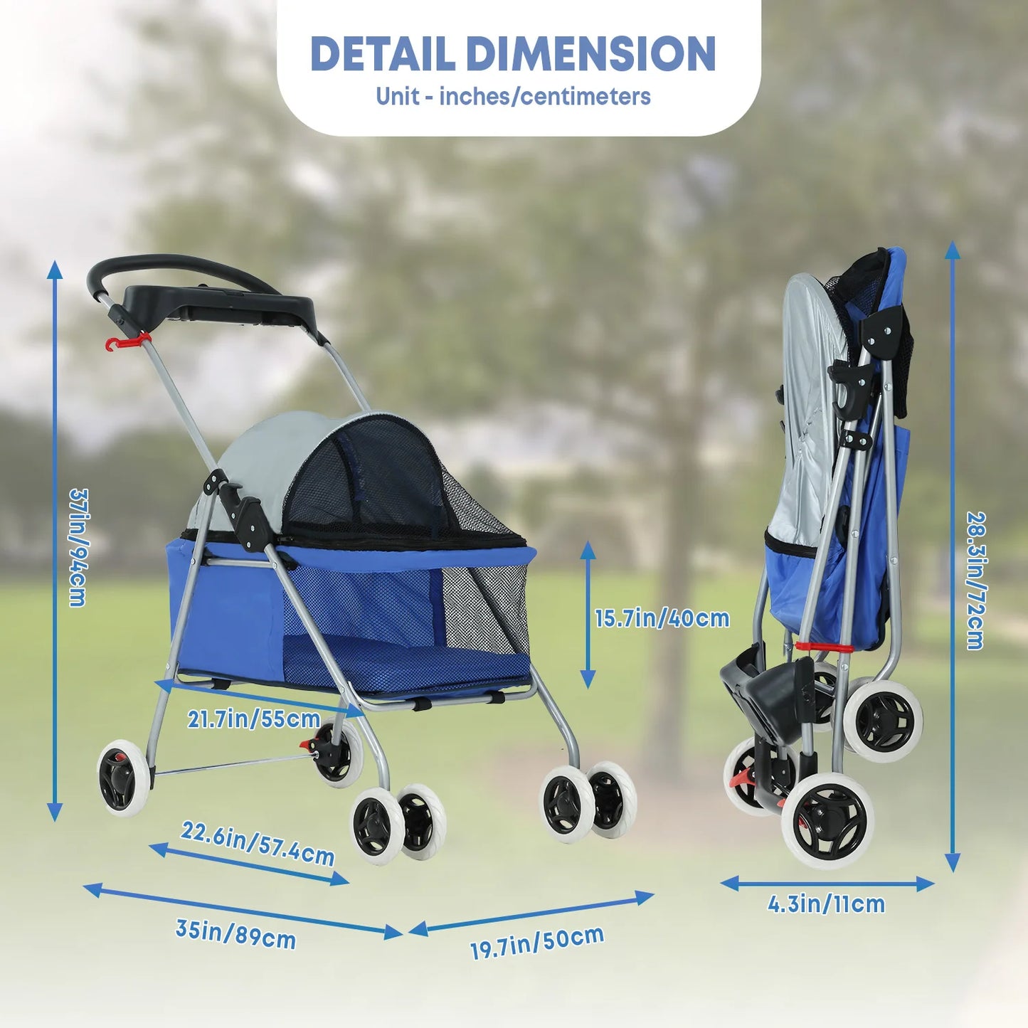 Portable 4-Wheel Pet Stroller, Posh Folding Waterproof Travel Carrier with Cup Holder for Small Medium Pets