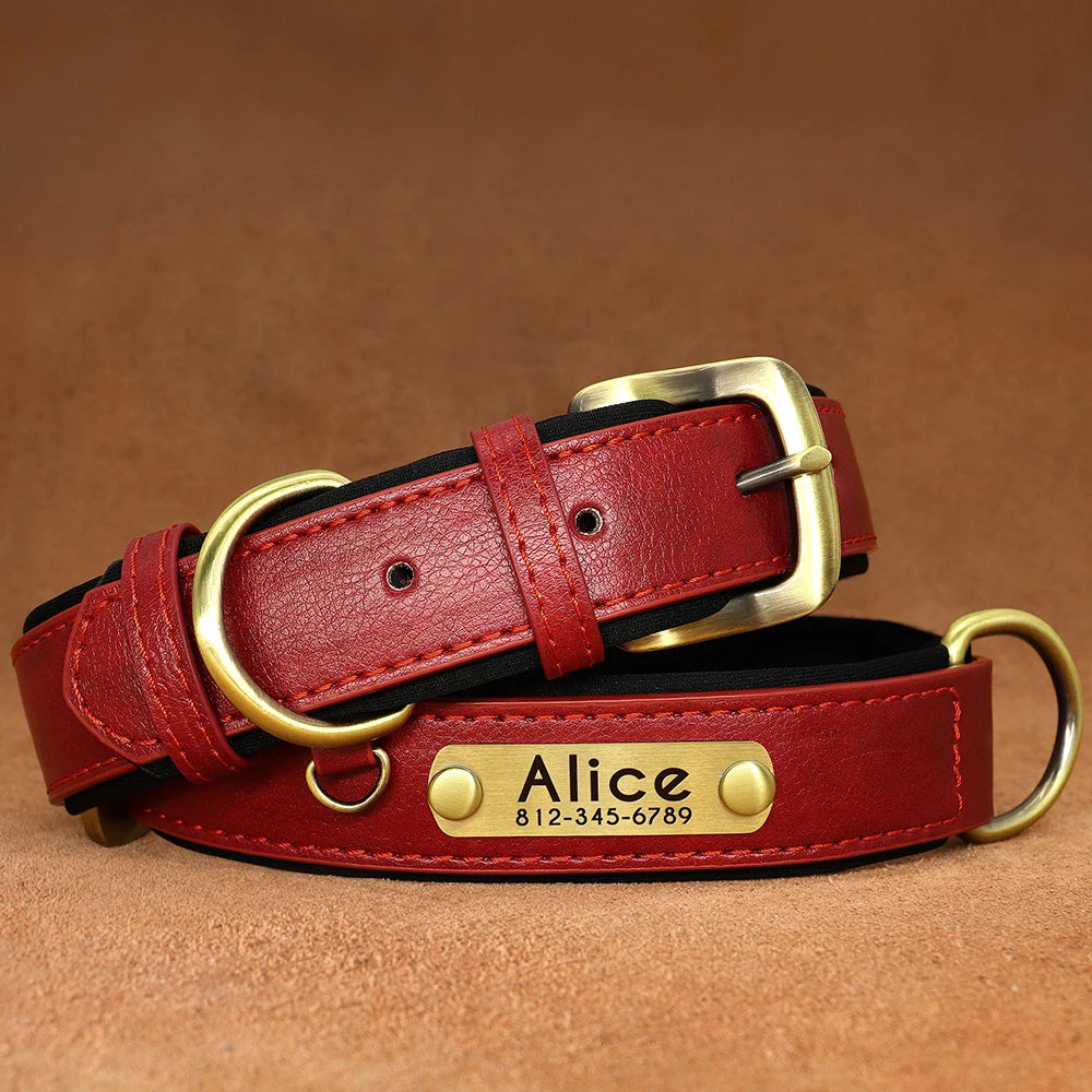 Personalized PU Leather Padded Dog Collar Customized ID Nameplate Pet Collar For Small Medium Dogs Durable Necklaces Accessories