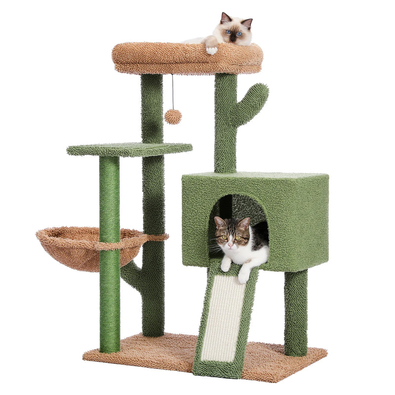 Cactus Cat Tower with Sisal Covered Scratching Post and Cozy Condo for Indoor Cats Cat Climbing Stand with Plush Perch