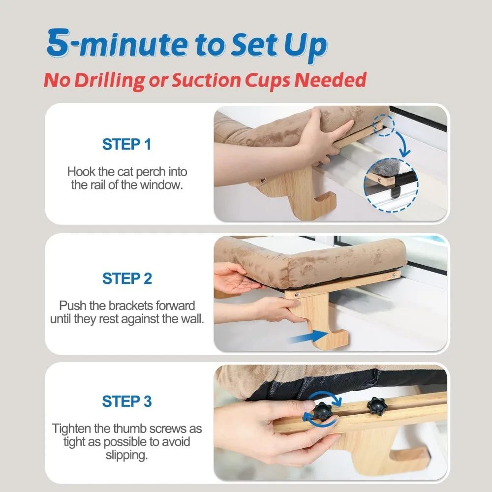 Cat Perch for Window Sill with Bolster - Orthopedic Hammock Design