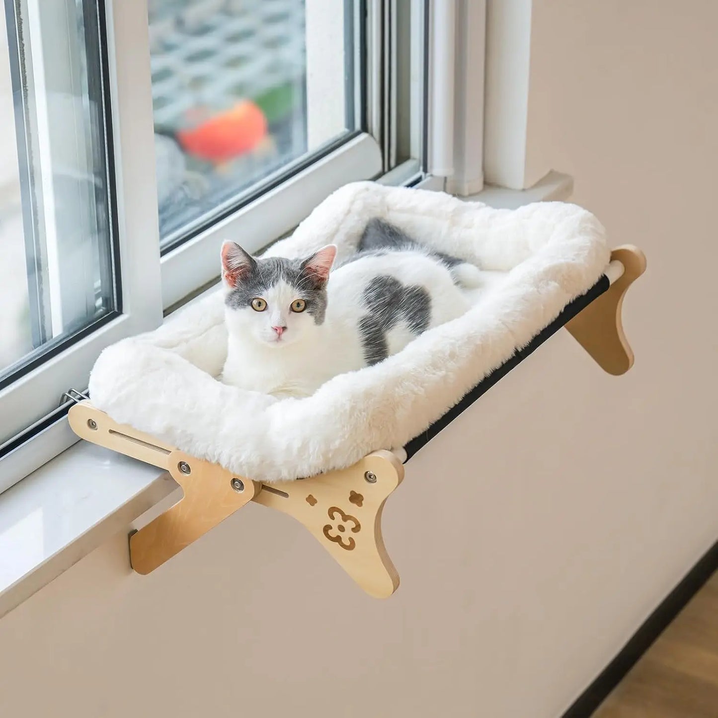 Cat Window Perch Cat Window Hammock Seat 2 in 1 Beige Cream Grey Pink Adjustable Steady Cat Bed for Indoor Cats