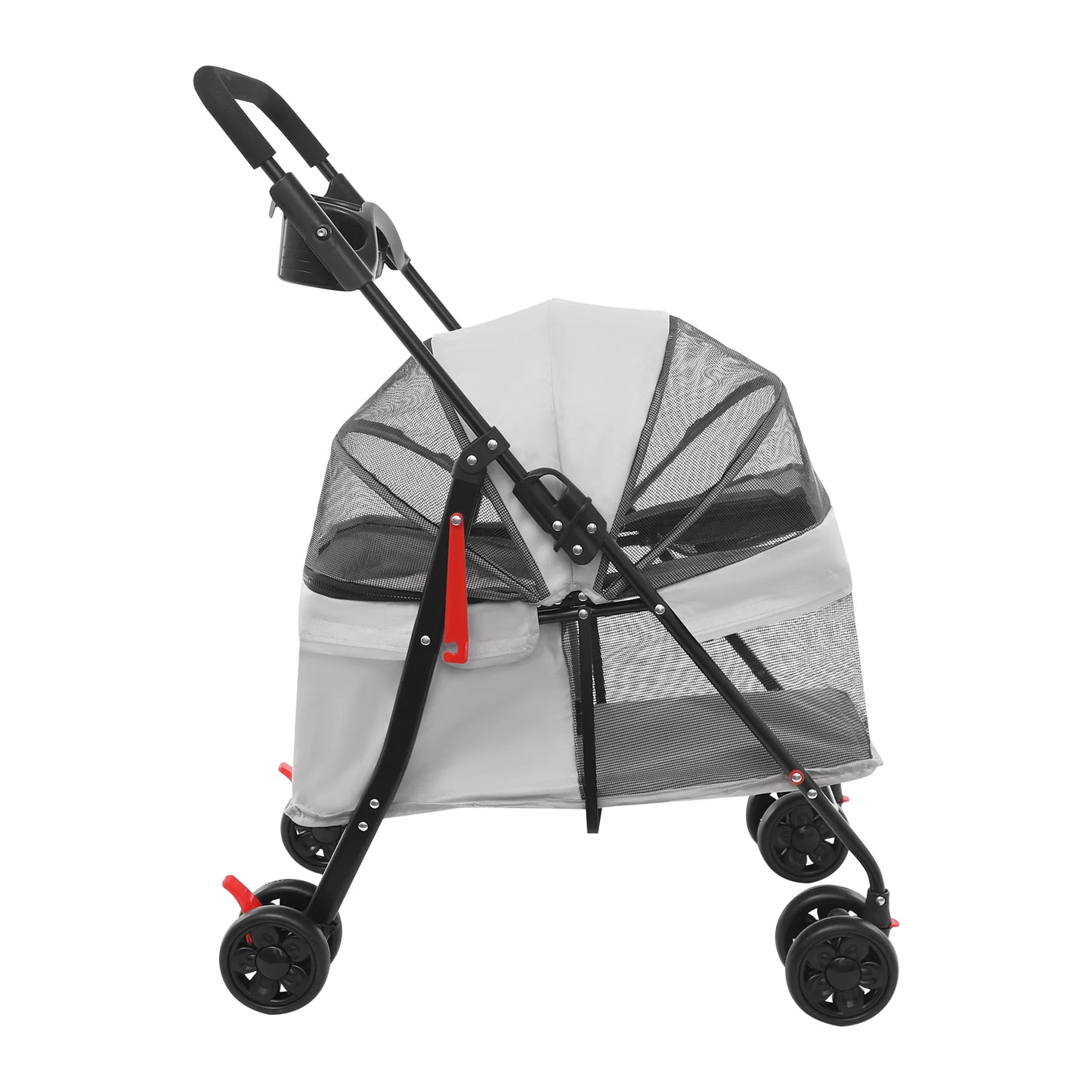 Gray Pet Cart Pet Foldable Pet Travel Cart Dog Stroller Portable Dog & Cat Basket Cart Puppy Carrier with Brake