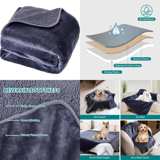 Waterproof Dog Blankets for Large Dogs Washable Super Soft Warm Fluffy Facecloth