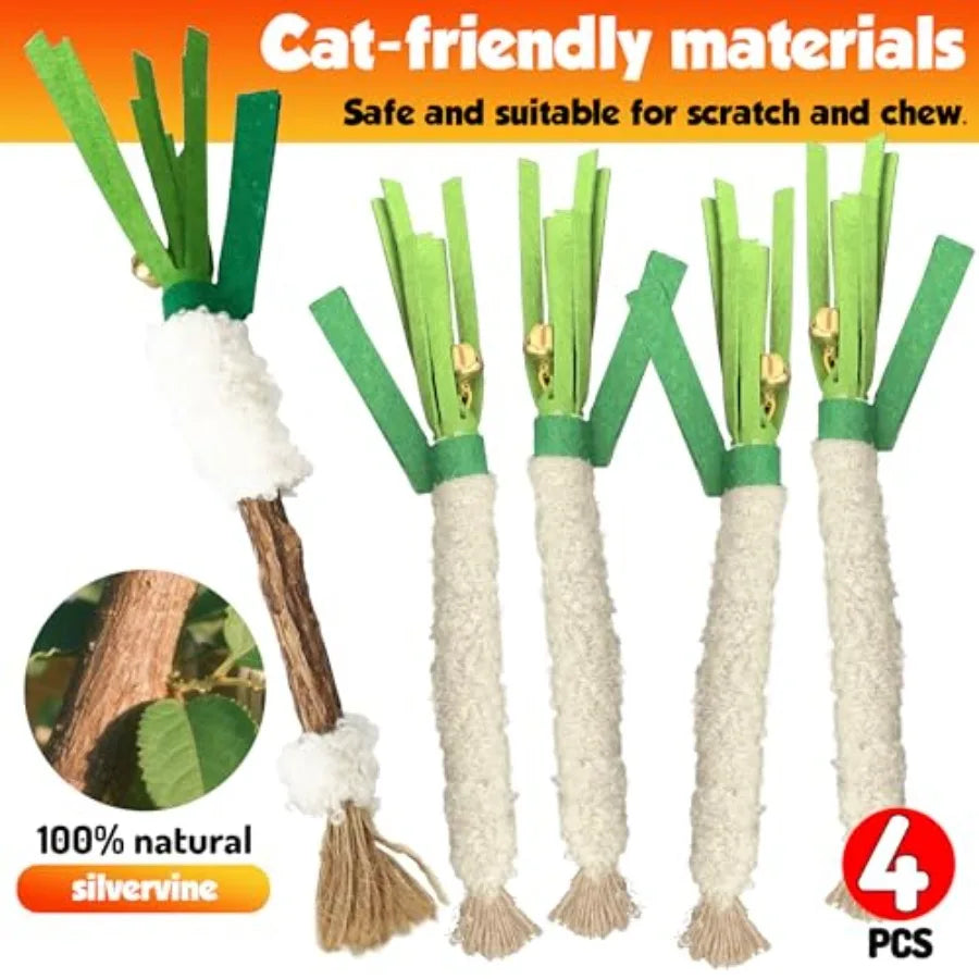 Catnip Chew Stick 4PCS with Wrapped Cotton Rope tural Dental Care