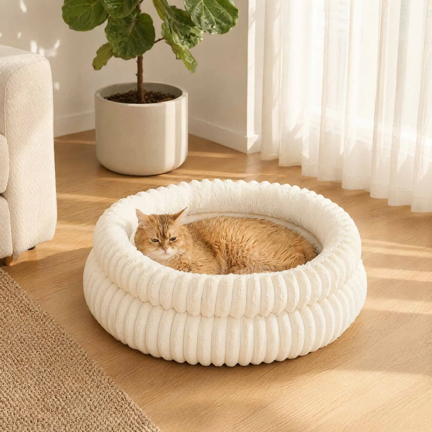 Round Cute Cat Bed for Large Dog Bed Pet Basket Cozy Cat House Super Soft Pet Bed Plush Dog House For Medium Warm Sleep Kitten