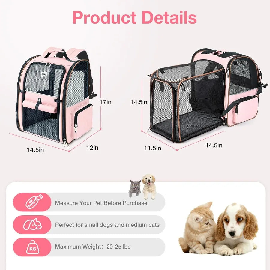 Expandable Foldable Large Cat Backpack Carrier for Small Dogs Puppy Medium Cats Up to 18 Lbs Ideal for Travel and Hiking Advent