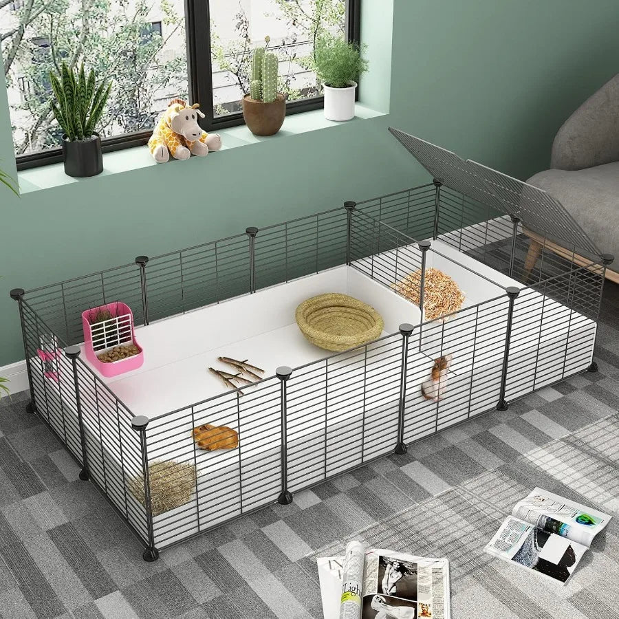 Indoor Guinea Pig Cage with Waterproof Plastic Bottom and Adjustable Partitions for Small Pets like Bunnies Turtles and Hamster