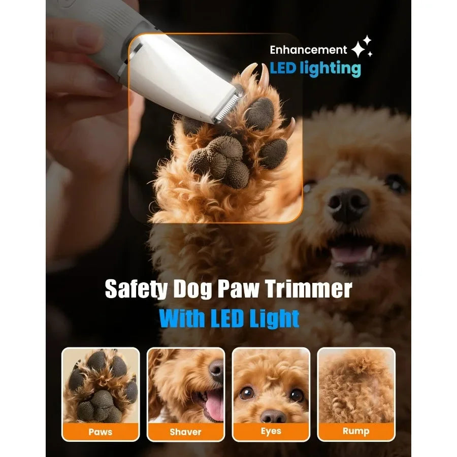 4in1 Dog Clippers Grooming Kit with LED Light 2025 Upgraded Low Noise Dog Paw Trimmer Nail Grinder Grooming Clippers 2Speed Pro