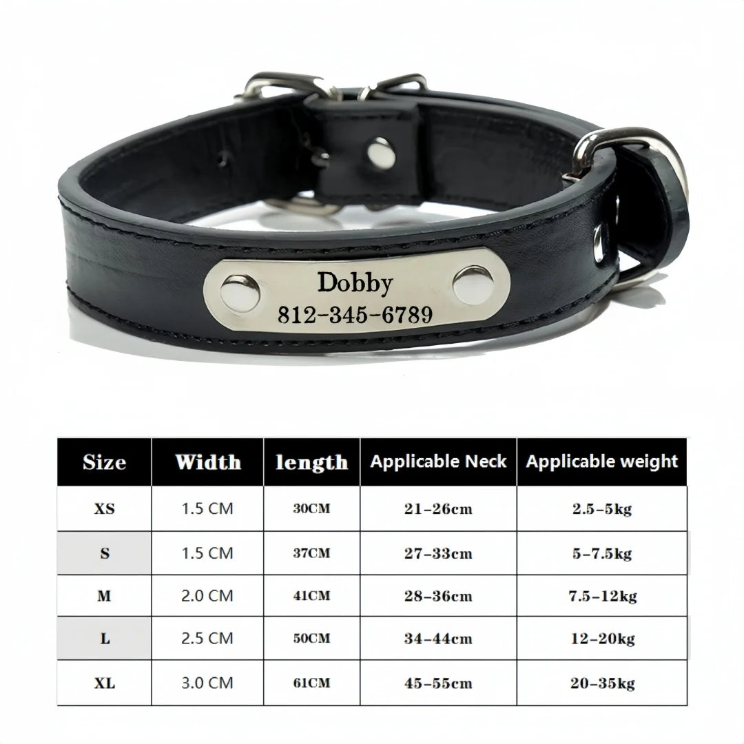 Personalized Dog Collar Name Carved ID Tag  Anti-lost Solid PU Leather Collar For Small Medium Large Dogs Puppy Cat Pet Supplies