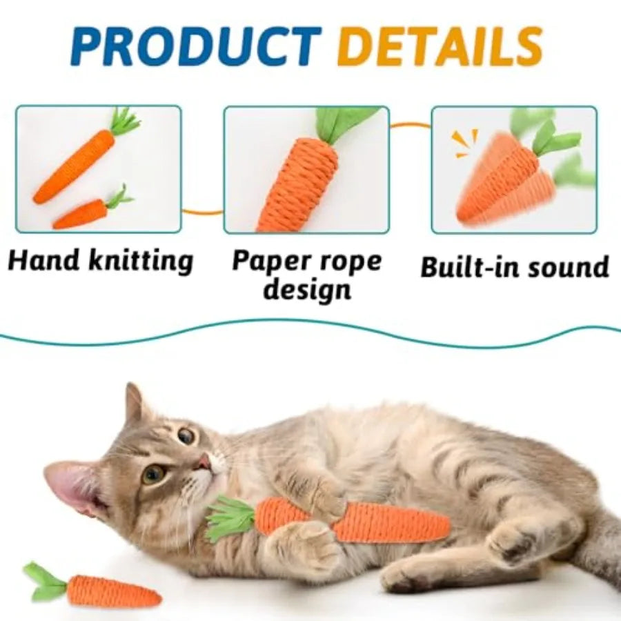 2PCS Cat Chew Toys 1 Small1 Large Carrot Shapes Cat Rope Toys with Sounding Parcels Interactive Cat Toys for Indoor Cats and Ki