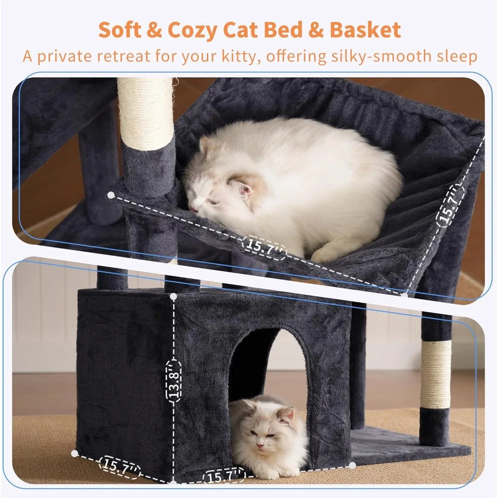 Heybly Heavy Duty Cat Tree, Tower for Indoor Cats Large Adult, Tall Cat Condo House with Extra-Large Baseboard, Multi-Level Plus