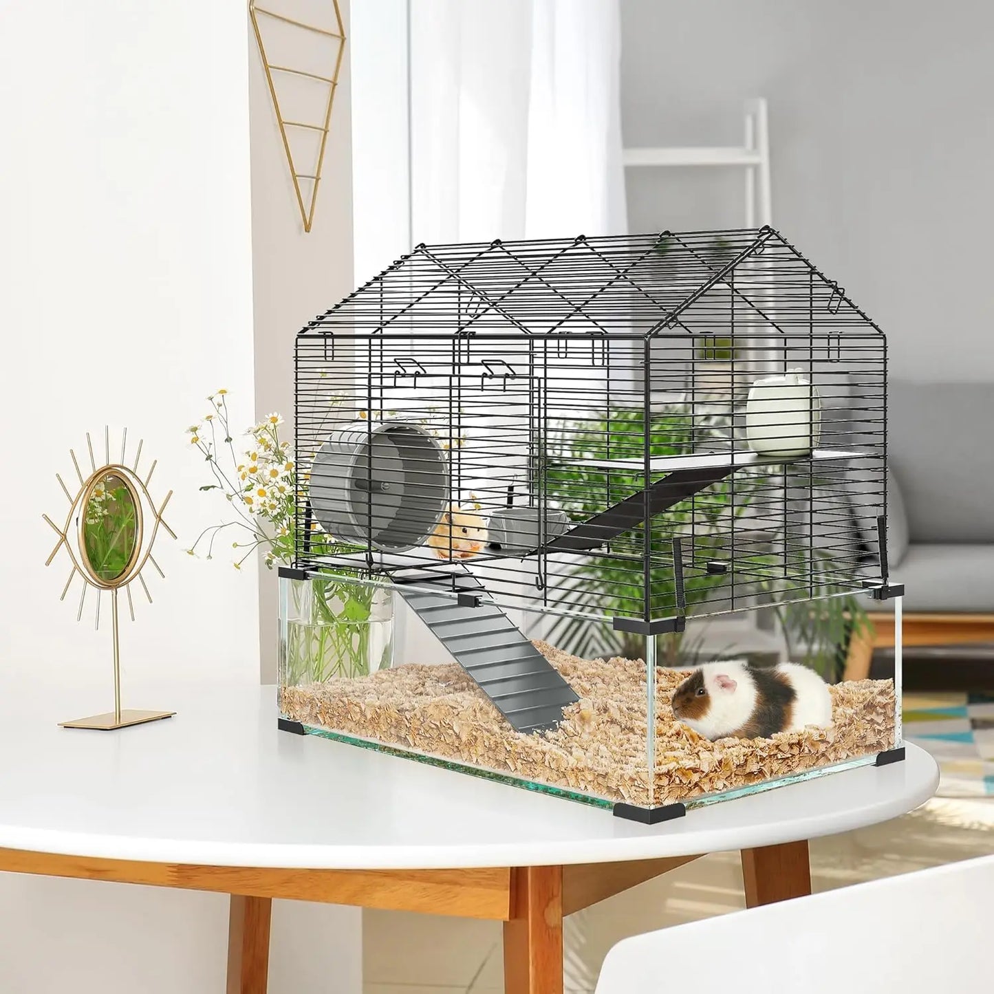 Metal Hamster Cage, Transparent Small Animal Cage Habitats with Water Bottle for Rats Hamsters & Hedgehogs Guinea Pigs