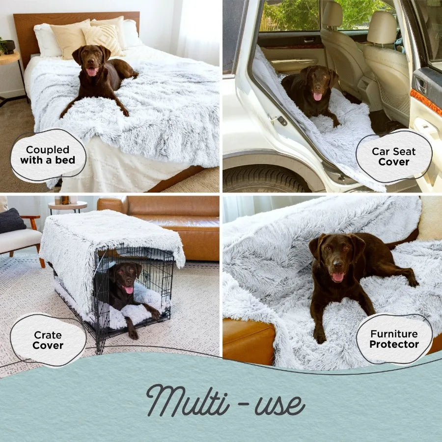 Calming Shag Cat and Dog Blanket with NonSkid Water Resistant Base for Pets Machine Washable