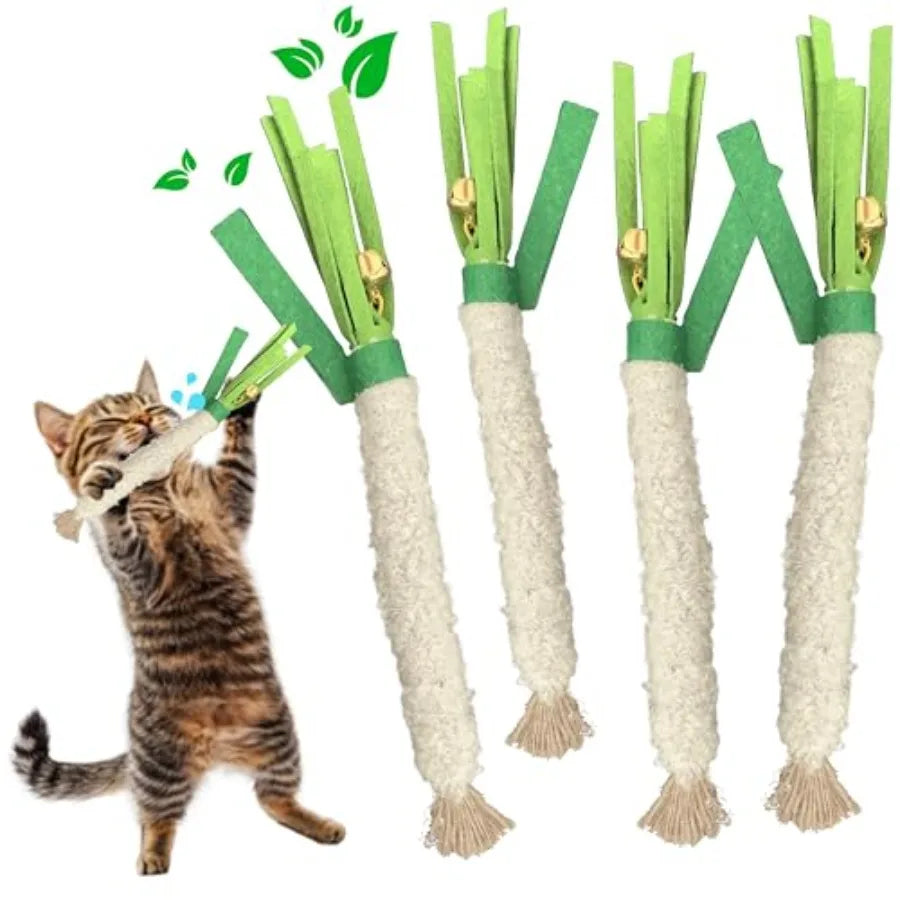 Catnip Chew Stick 4PCS with Wrapped Cotton Rope tural Dental Care