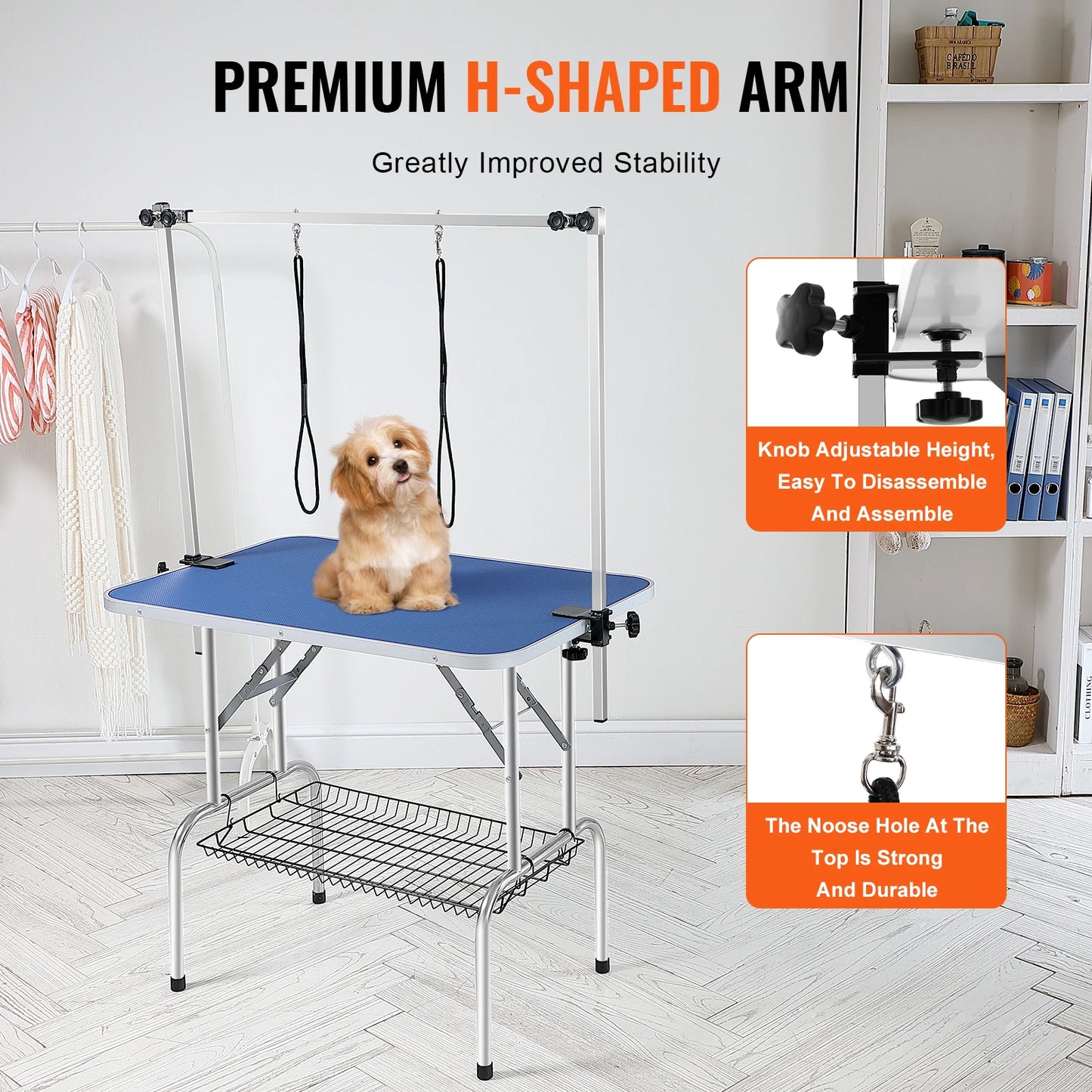 Pet Grooming Table Two Arms with Clamp Dog Station Foldable Pets Stand for Medium Small Dogs with Grooming Loop