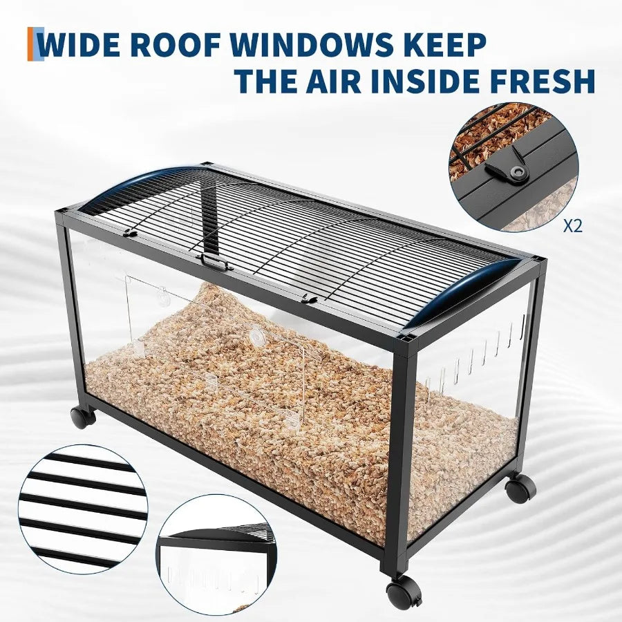 Acrylic Hamster Cage for 2 Rats Indoor Guinea Pig Cages Small Animal Habitats with 360 Viewing and Stacked Design Ideal for Chi