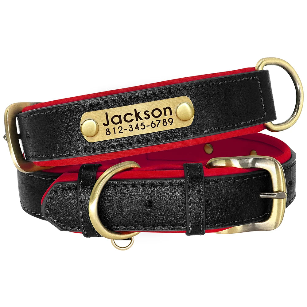 Personalized PU Leather Padded Dog Collar Customized ID Nameplate Pet Collar For Small Medium Dogs Durable Necklaces Accessories
