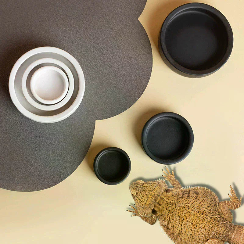 Reptile Food Bowl Anti-Escape Ceramic Feeder Dish Black White Reptile Water Bowl For Hermit Crab Gecko Chameleon Corn Snake