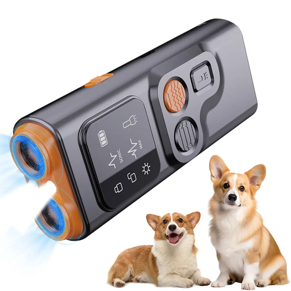 Rechargeable Ultrasonic Anti Dog Bark Deterrent Device with Dual Ultrasonic Emitter LED Flashlight Shock Bark Collar Alternative