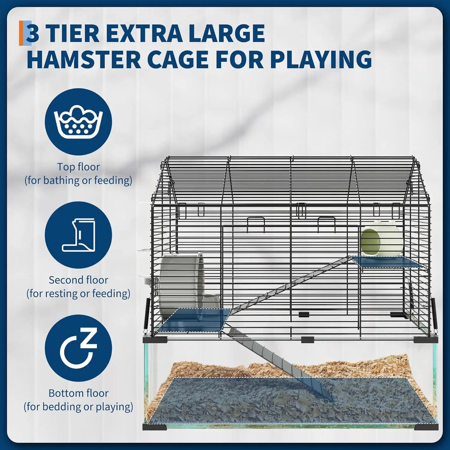 Metal Hamster Cage, Transparent Small Animal Cage Habitats with Water Bottle for Rats Hamsters & Hedgehogs Guinea Pigs