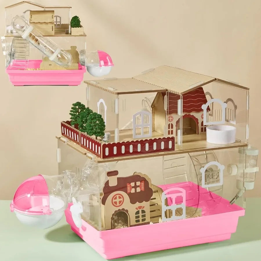 12 in 1 Clear Acrylic Hamster Cage with All Accessories13.5''L*10''W*15''H Dwarf Hamster Cage