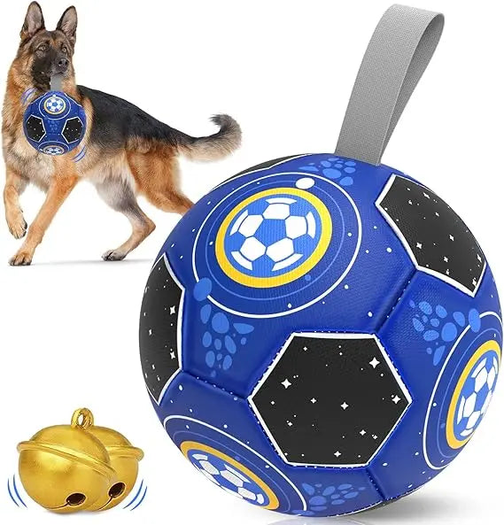 Dog Toys Soccer Ball with Jingle Bell & Nylon Strap, Durable Outdoor Dog Ball