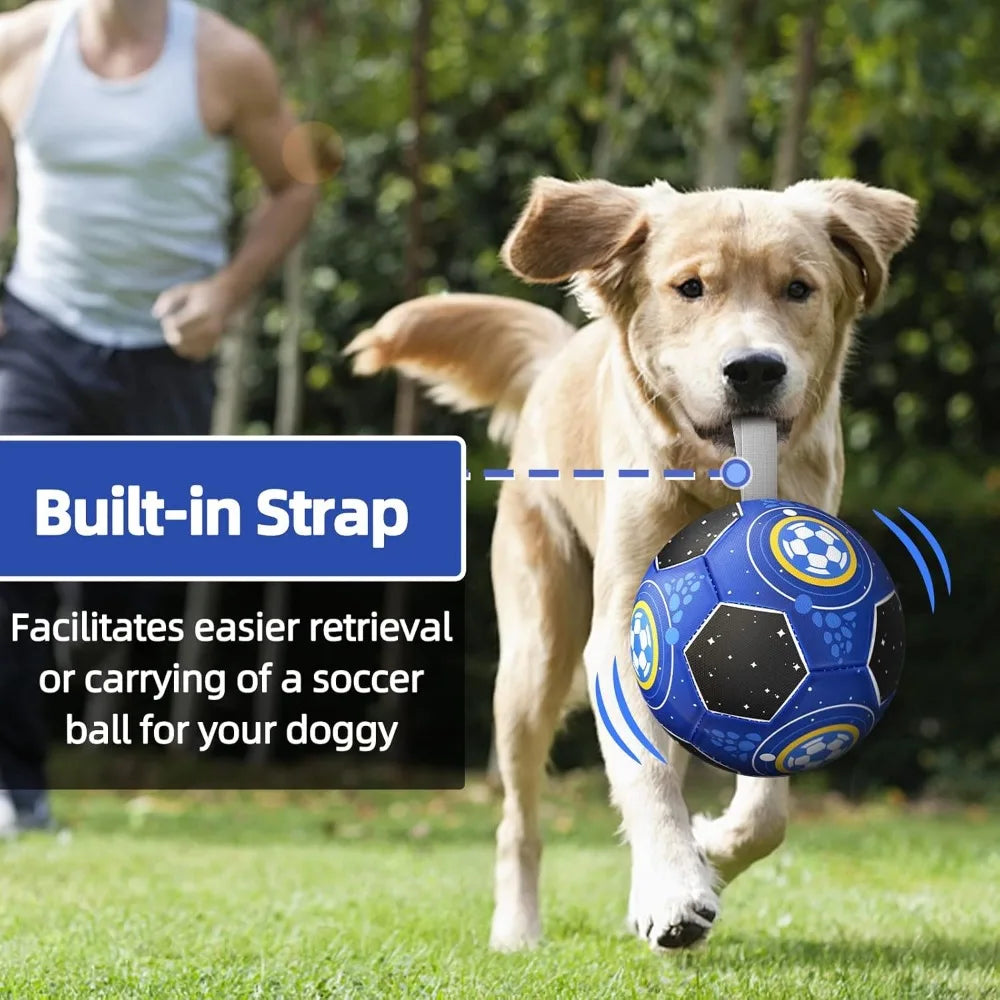 Dog Toys Soccer Ball with Jingle Bell & Nylon Strap, Durable Outdoor Dog Ball