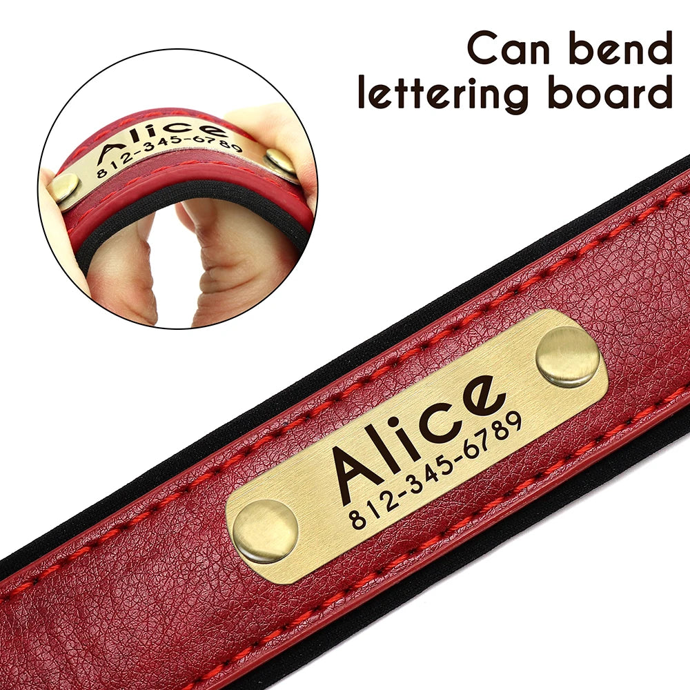 Personalized PU Leather Padded Dog Collar Customized ID Nameplate Pet Collar For Small Medium Dogs Durable Necklaces Accessories