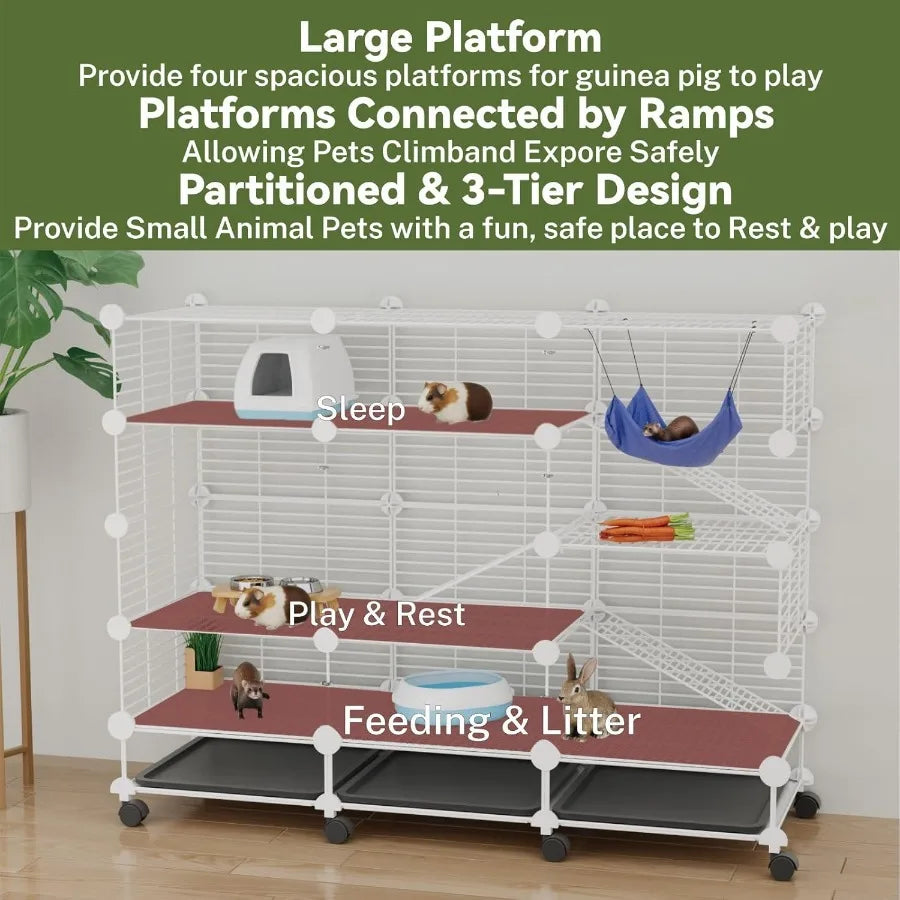 Large Guinea Pig Cages Indoor: 4Tier CC Rabbit Cage with Wheels and Removable Tray for Small Animals Including Bunnies Hamsters