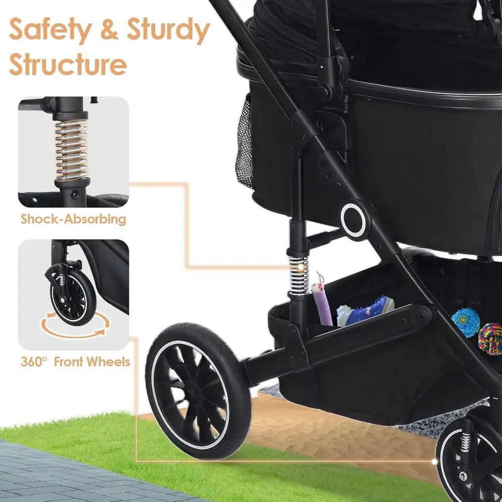 Pet Stroller with 4 Wheels, 3 IN 1 Folding Puppy Strollers for Small/Medium Dogs Cats up to 50lbs, Lightweight Pet Travel Carrie