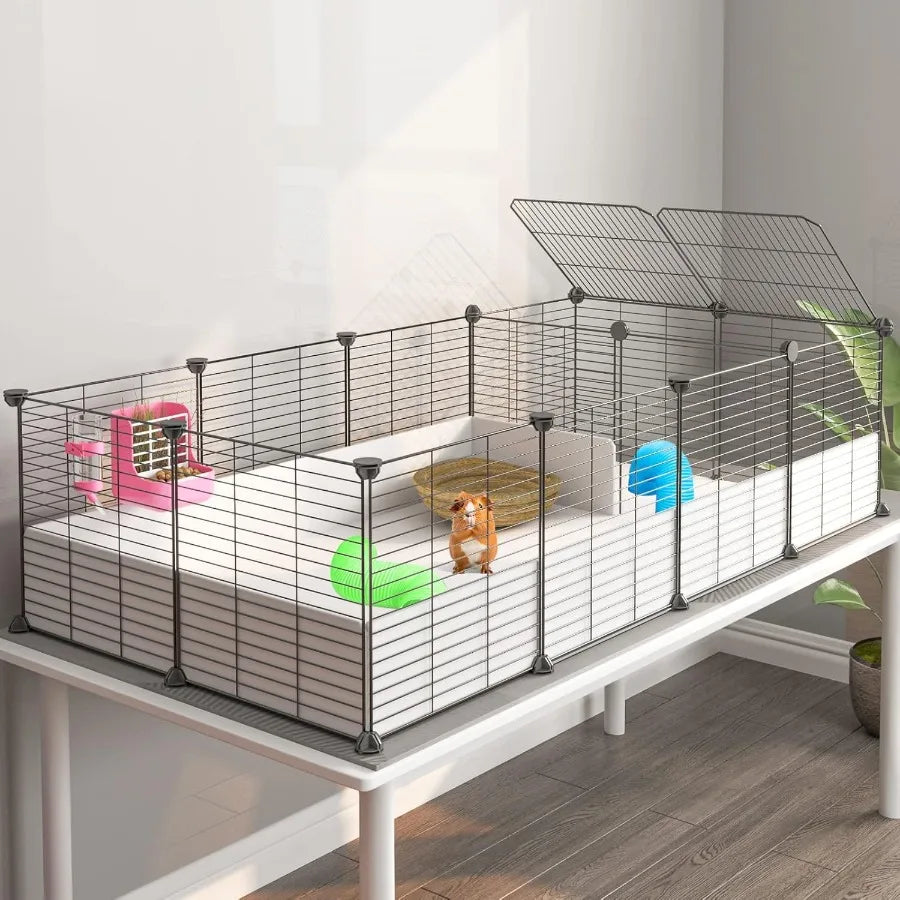 Indoor Guinea Pig Cage with Waterproof Plastic Bottom and Adjustable Partitions for Small Pets like Bunnies Turtles and Hamster