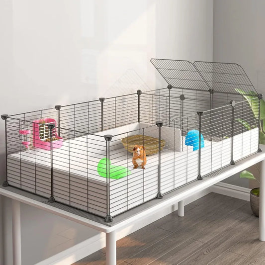 Indoor Guinea Pig Cage with Waterproof Plastic Bottom and Adjustable Partitions for Small Pets like Bunnies Turtles and Hamster