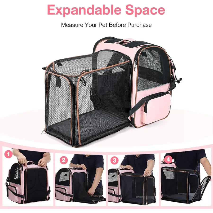 Expandable Foldable Large Cat Backpack Carrier for Small Dogs Puppy Medium Cats Up to 18 Lbs Ideal for Travel and Hiking Advent
