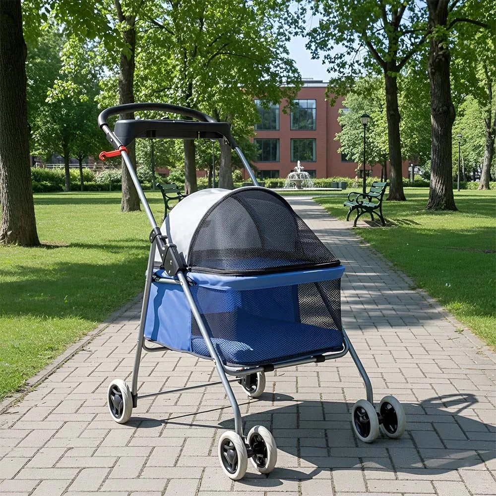 Portable 4-Wheel Pet Stroller, Posh Folding Waterproof Travel Carrier with Cup Holder for Small Medium Pets
