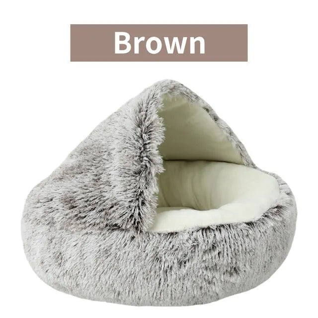 Soft Plush Pet Bed Round Semi Closed Cat Bed Shell Type Pet Mattress Warm Cat Dog 2 in 1 Sleeping Nest Cave for Small Dogs