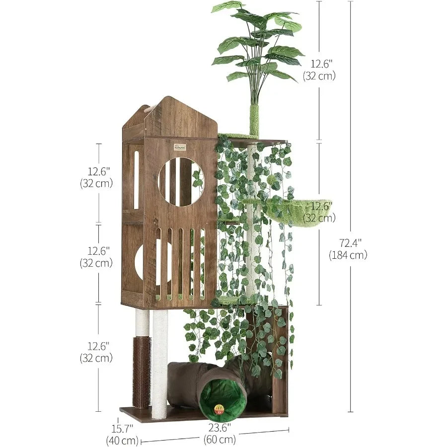 Large Cat Tree with Leaves 72.8I nch Cat Tower for Indoor Cats