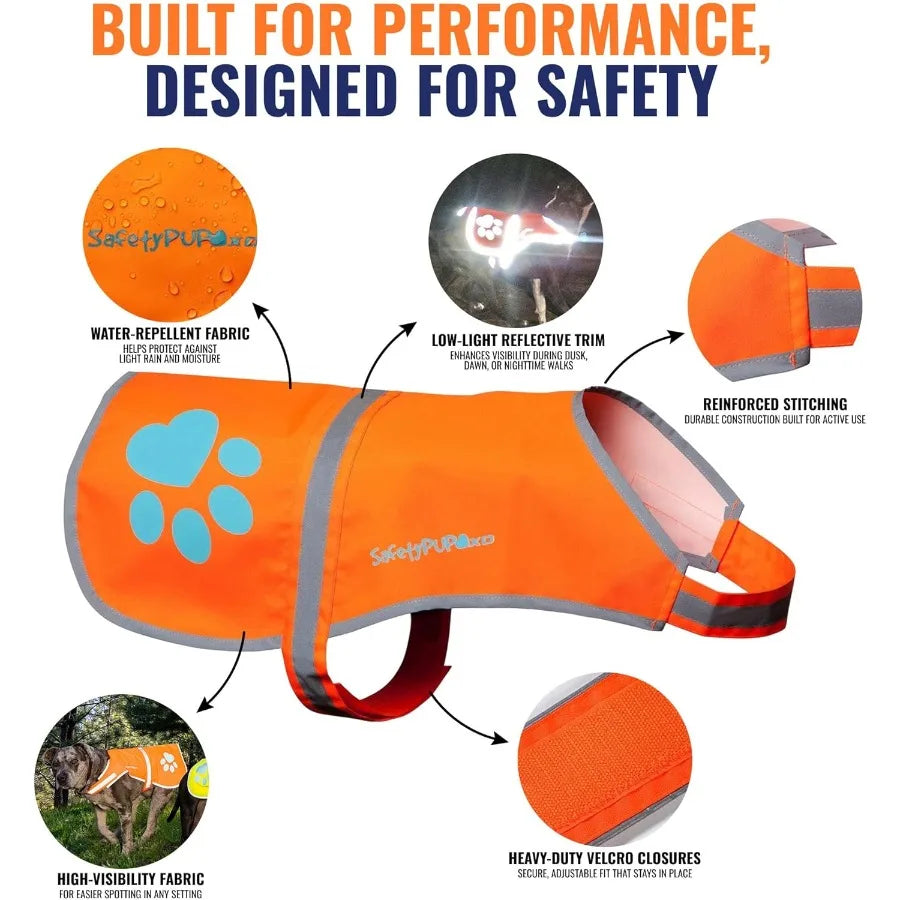 Reflective Dog Vest for Enhanced Safety: HiVisibility Fluorescent Blaze Orange Design Provides Maximum Visibility in Low Light