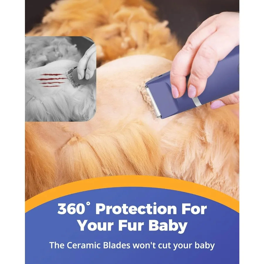 Dog Clippers Dog Paw Trimmer 4in1 Cordless Grooming Kit: 2Speed Low Noise Clippers with Rechargeable Quiet Nail Grinder for Dog