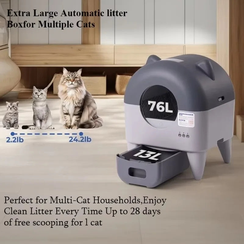 Automatic Cat Litter Box Extra Large Self Cleaning Litter Box with APP Control Odor Control for Multi-Cat Compatible
