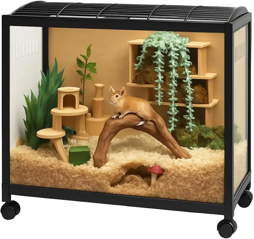 Hamster Cage,360° Viewing Transparent Hamster Habitats with Universal Wheels,Chew-Proof Dual Door Small Animal Habitat