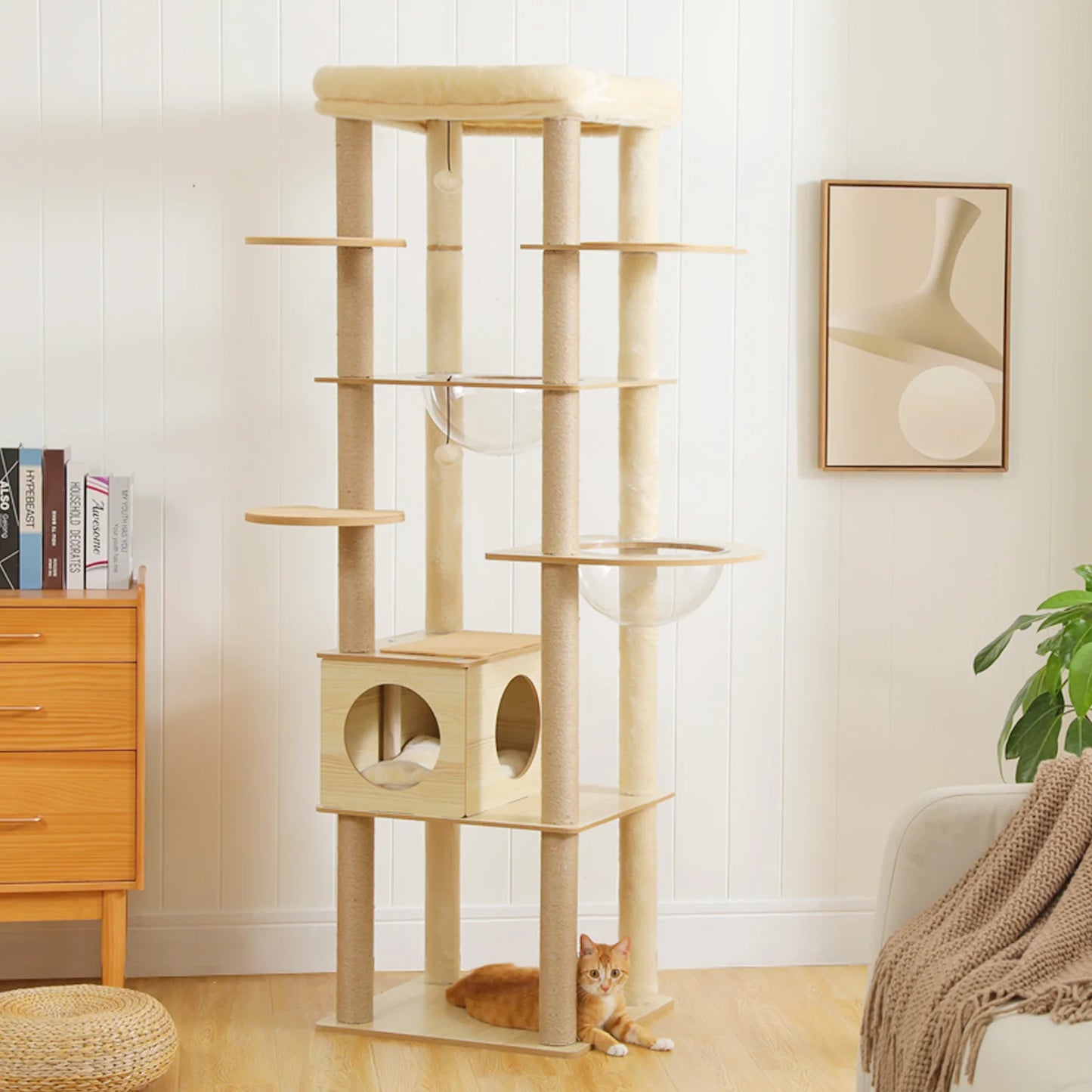 Multi-Level Cat Tree with Scratching Posts Spacious Condo Hammock Top Perch