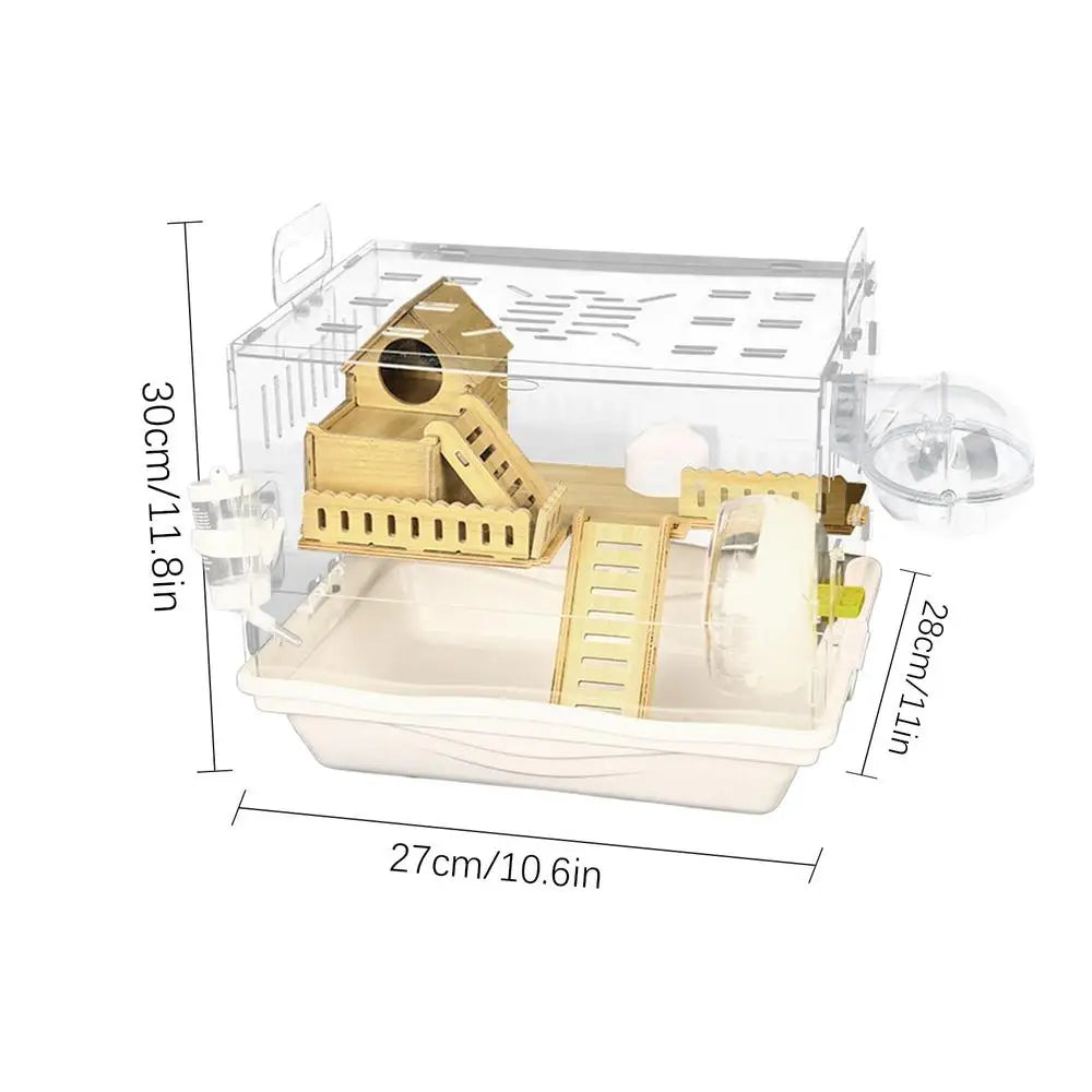 Acrylic Hamster Cage Wooden Small Animal Cage Accessories 2-Layer Small Pet Breathable House For Dwarf Hamsters Mice Gerbils