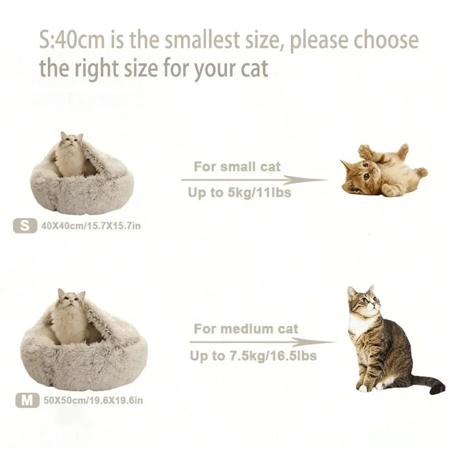Soft Plush Pet Bed Round Semi Closed Cat Bed Shell Type Pet Mattress Warm Cat Dog 2 in 1 Sleeping Nest Cave for Small Dogs