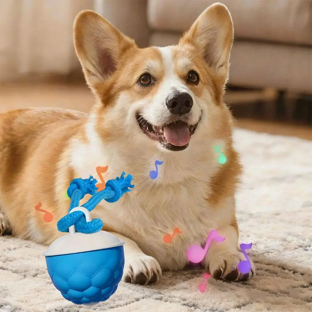Interactive Dog Toys Smart Rolling Ball With Rope Motion Activated Automatic Moving Squeaky Dog Training Puppy Chew Toy Balls