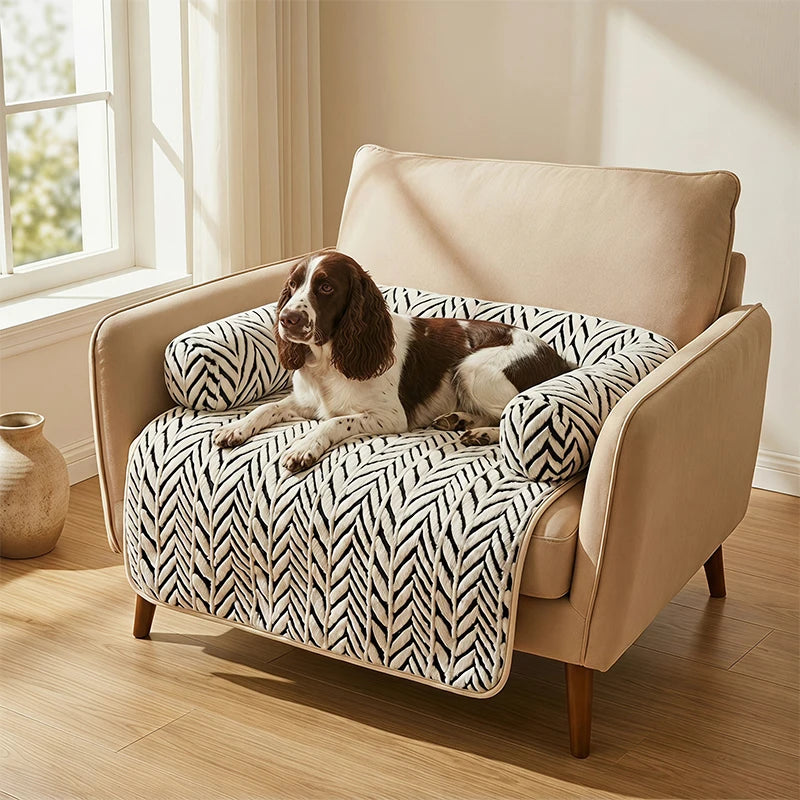 Pet Sofa Bed Mat with Side Bolsters Soft Fluffy Couch Protector Mat Anti-slip Dog Cat Bed Sleeping Cushion for Small Medium Pets