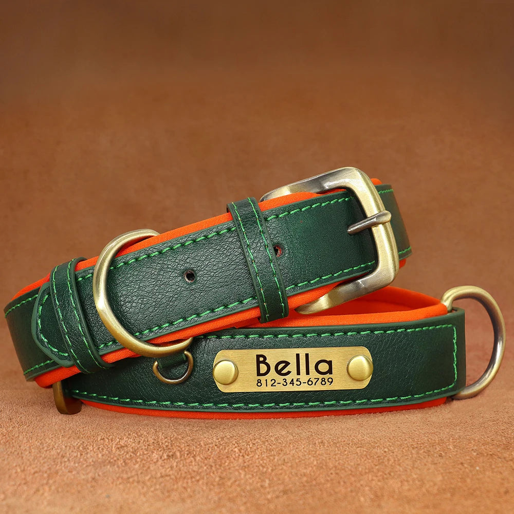 Personalized PU Leather Padded Dog Collar Customized ID Nameplate Pet Collar For Small Medium Dogs Durable Necklaces Accessories