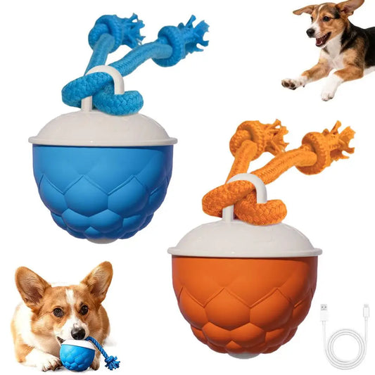 Interactive Dog Toys Smart Rolling Ball With Rope Motion Activated Automatic Moving Squeaky Dog Training Puppy Chew Toy Balls